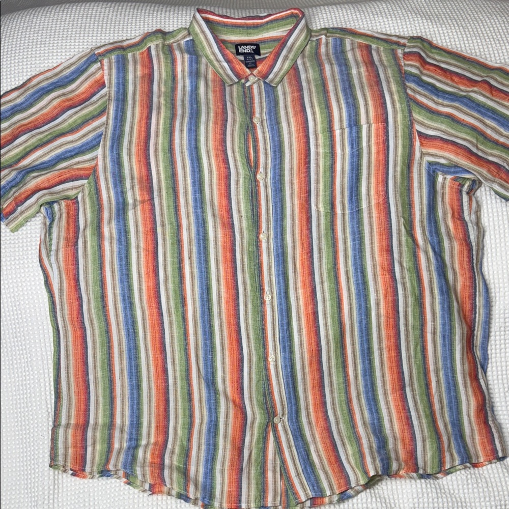 Lands End 100% Linen Colorful Striped Casual Shirt - XXL